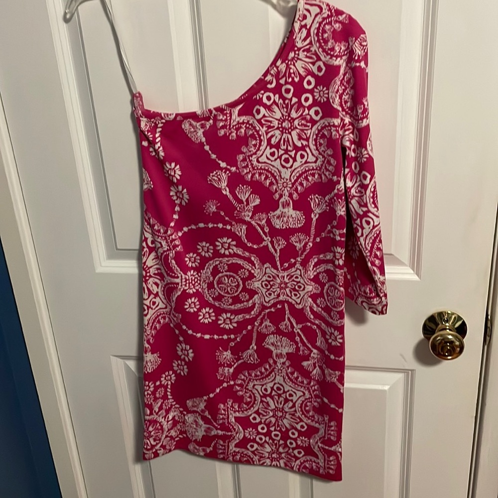 Persifor pink floral, one shoulder dress